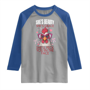 She Will Peck You In The Face Raglan Shirt Funny Chicken Lover TS12 Sport Gray Royal Print Your Wear