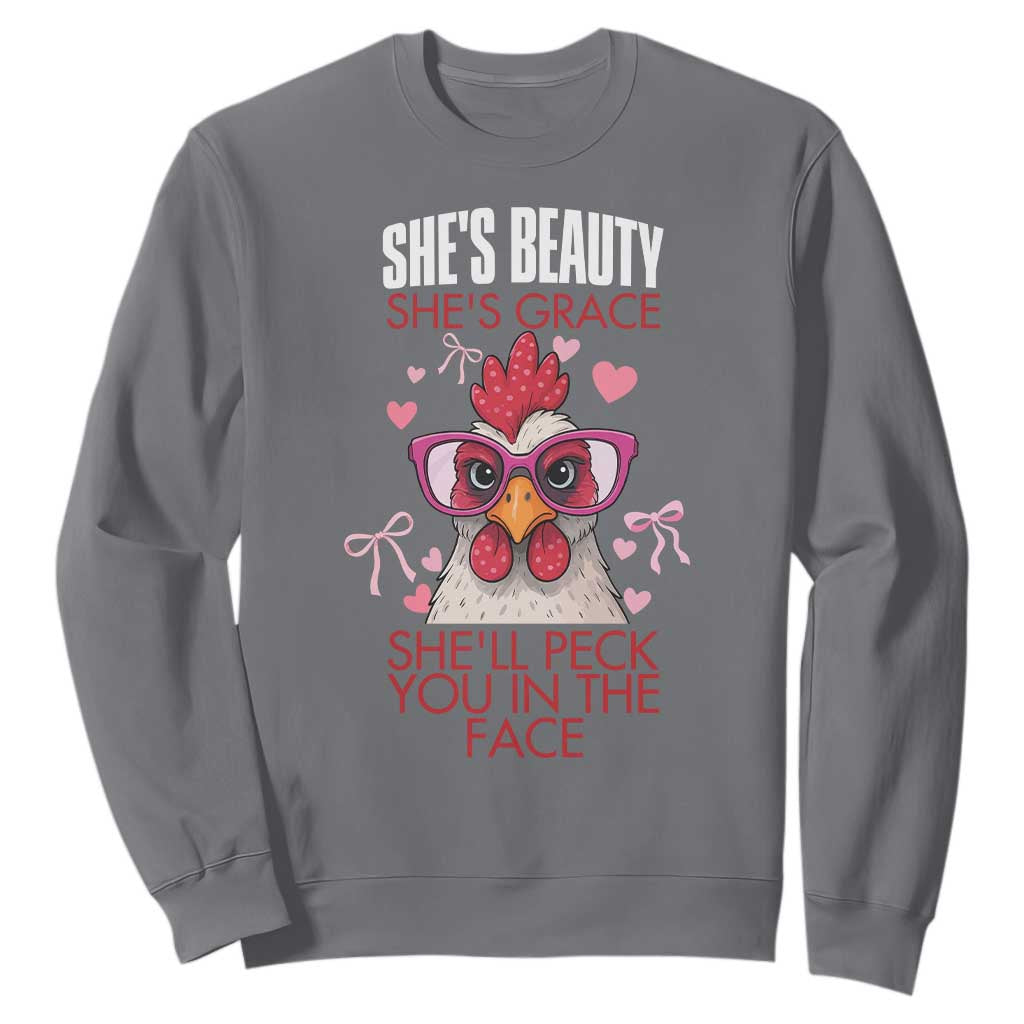 She Will Peck You In The Face Sweatshirt Funny Chicken Lover TS12 Charcoal Print Your Wear
