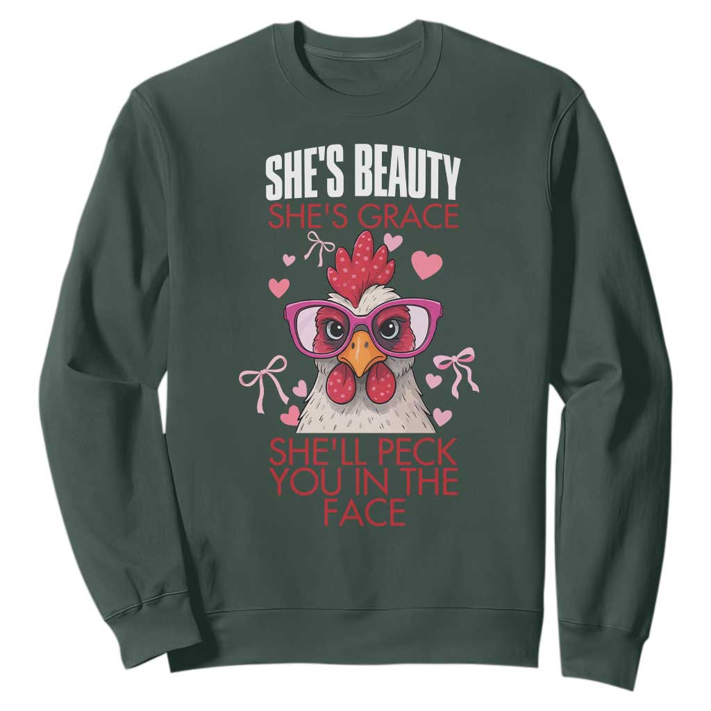 She Will Peck You In The Face Sweatshirt Funny Chicken Lover TS12 Dark Forest Green Print Your Wear