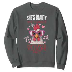 She Will Peck You In The Face Sweatshirt Funny Chicken Lover TS12 Dark Heather Print Your Wear