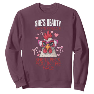 She Will Peck You In The Face Sweatshirt Funny Chicken Lover TS12 Maroon Print Your Wear