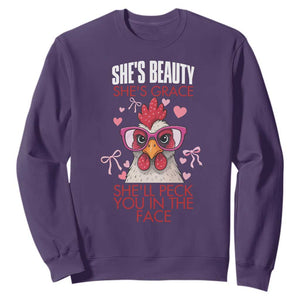 She Will Peck You In The Face Sweatshirt Funny Chicken Lover TS12 Purple Print Your Wear