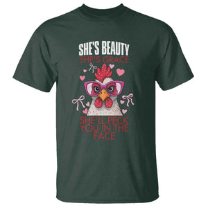 She Will Peck You In The Face T Shirt Funny Chicken Lover TS12 Dark Forest Green Print Your Wear