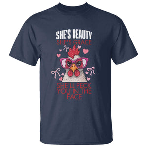 She Will Peck You In The Face T Shirt Funny Chicken Lover TS12 Navy Print Your Wear