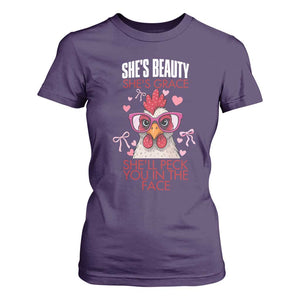 She Will Peck You In The Face T Shirt For Women Funny Chicken Lover TS12 Purple Print Your Wear