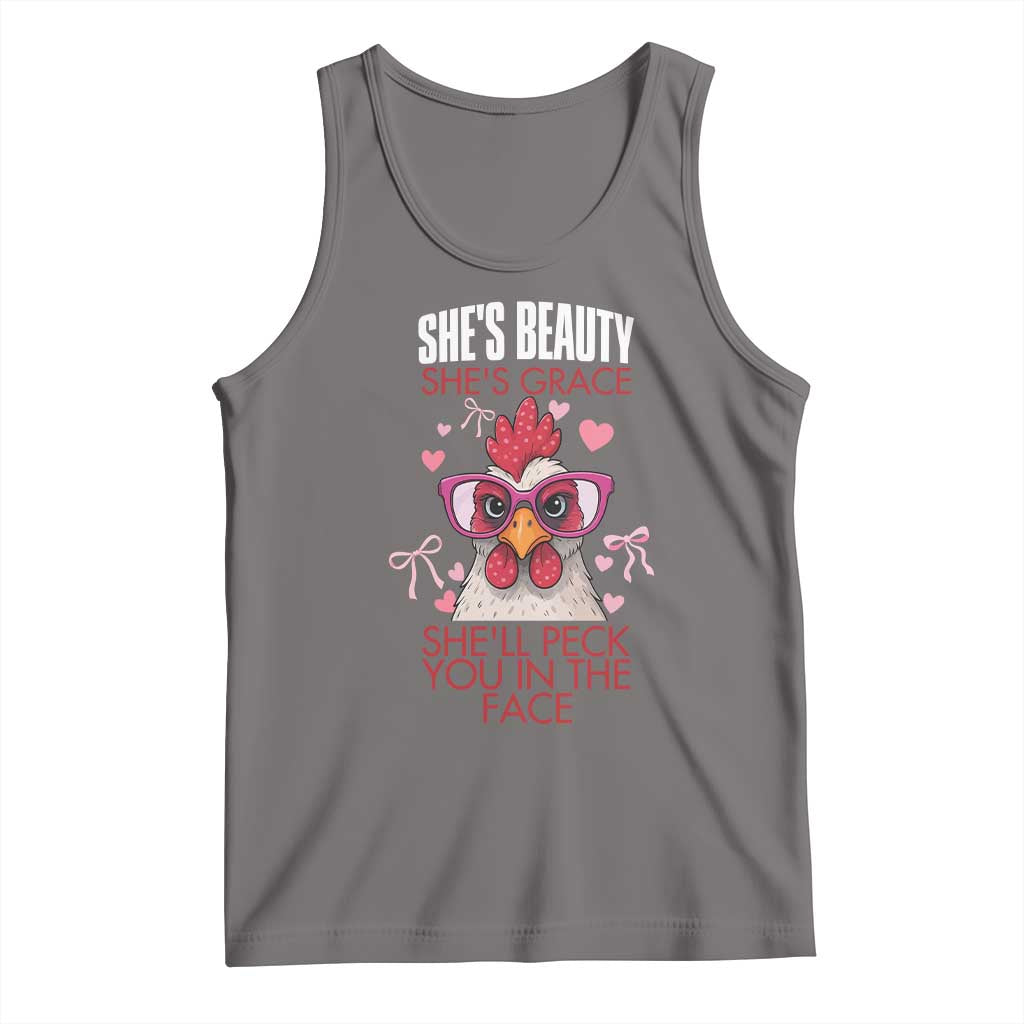 She Will Peck You In The Face Tank Top Funny Chicken Lover TS12 Deep Heather Print Your Wear