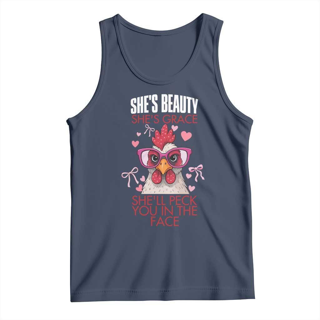 She Will Peck You In The Face Tank Top Funny Chicken Lover TS12 Navy Print Your Wear