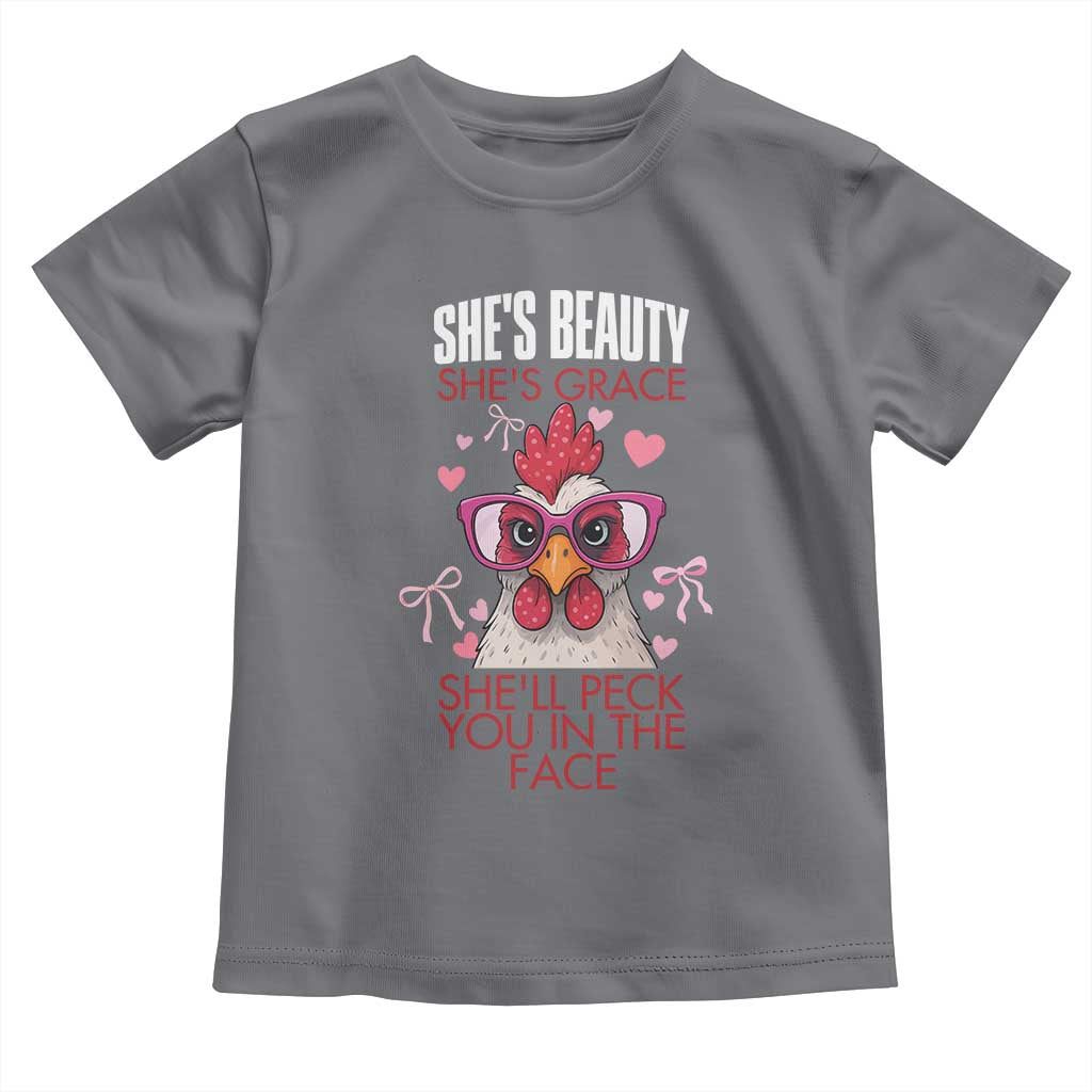 She Will Peck You In The Face Toddler T Shirt Funny Chicken Lover TS12 Charcoal Print Your Wear