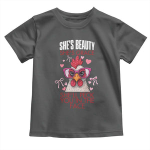 She Will Peck You In The Face Toddler T Shirt Funny Chicken Lover TS12 Dark Heather Print Your Wear