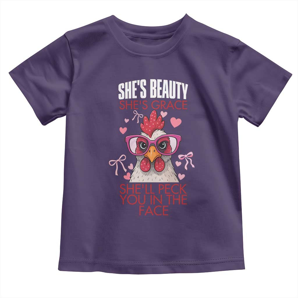 She Will Peck You In The Face Toddler T Shirt Funny Chicken Lover TS12 Purple Print Your Wear