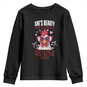 She Will Peck You In The Face Youth Sweatshirt Funny Chicken Lover TS12 Black Print Your Wear