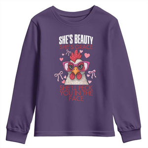 She Will Peck You In The Face Youth Sweatshirt Funny Chicken Lover TS12 Purple Print Your Wear