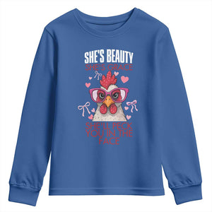 She Will Peck You In The Face Youth Sweatshirt Funny Chicken Lover TS12 Royal Blue Print Your Wear