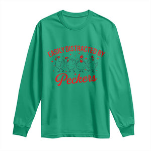 Funny Chicken Lover Gift Long Sleeve Shirt Easily Distracted By Peckers TS12 Irish Green Print Your Wear