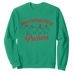 Funny Chicken Lover Gift Sweatshirt Easily Distracted By Peckers TS12 Irish Green Print Your Wear
