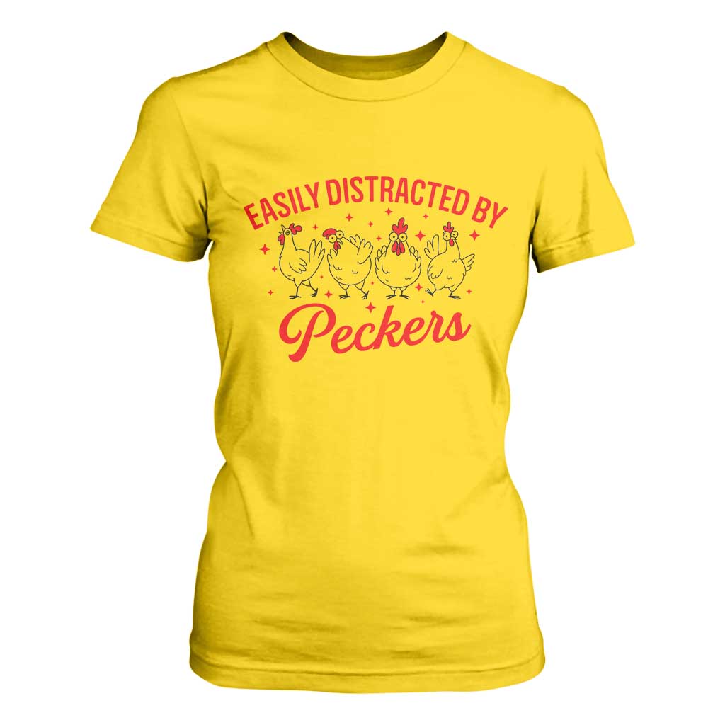 Funny Chicken Lover Gift T Shirt For Women Easily Distracted By Peckers TS12 Daisy Print Your Wear