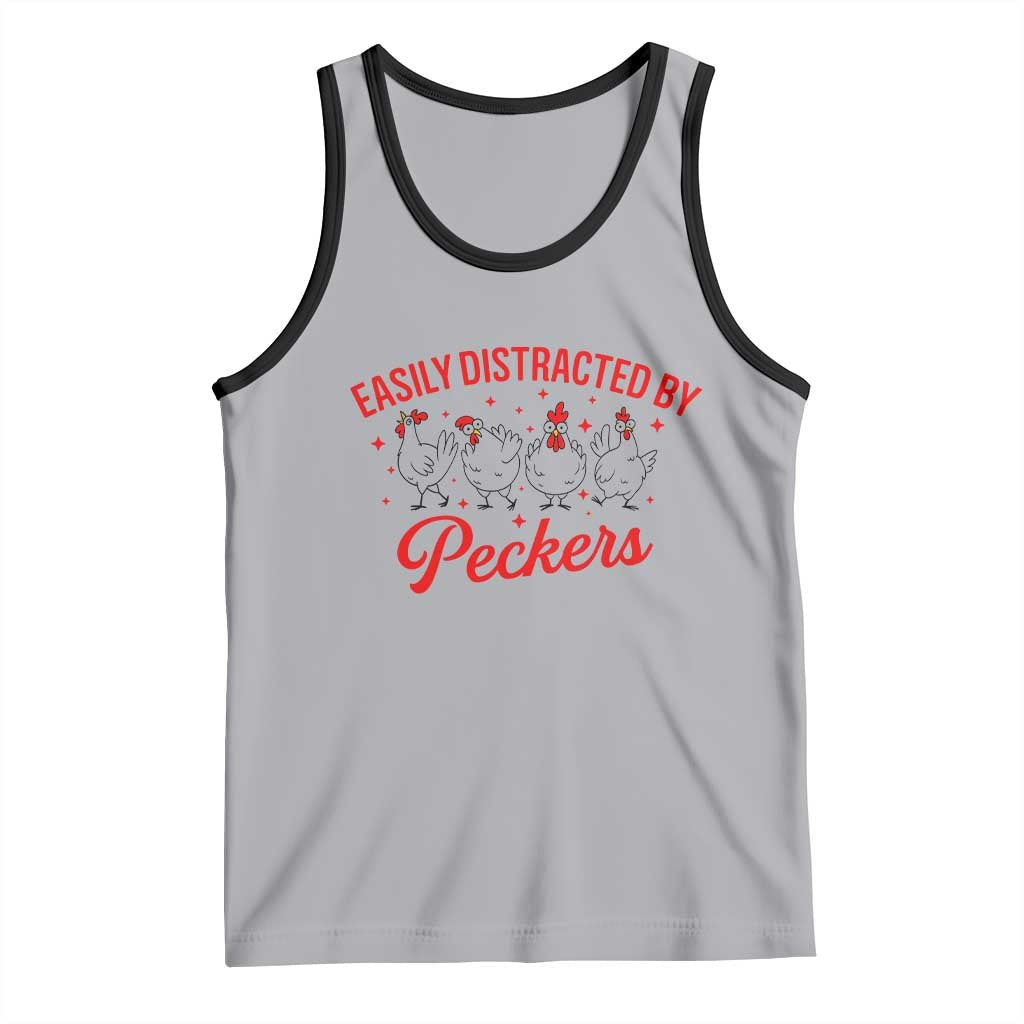 Funny Chicken Lover Gift Tank Top Easily Distracted By Peckers TS12 Athletic Heather Black Print Your Wear