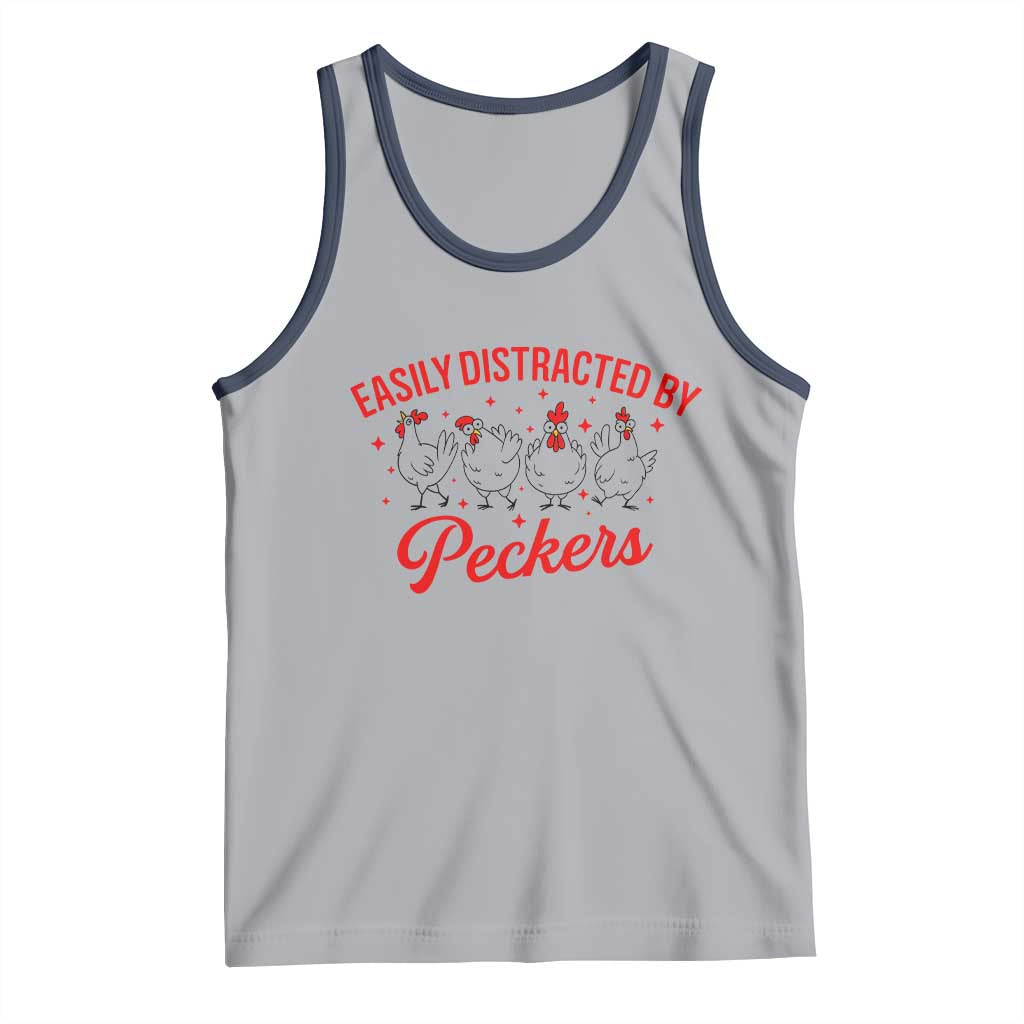 Funny Chicken Lover Gift Tank Top Easily Distracted By Peckers TS12 Athletic Heather Navy Print Your Wear