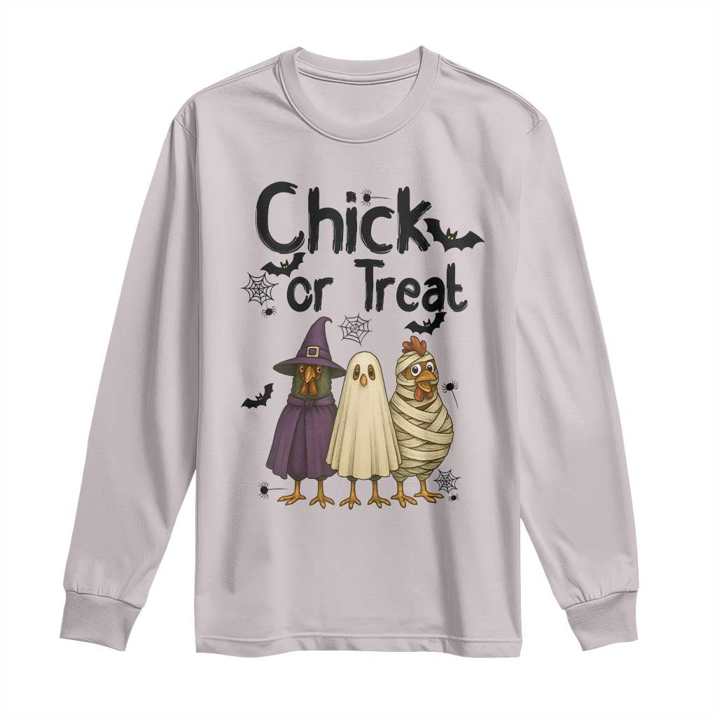 Funny Halloween Chicken Long Sleeve Shirt Chick Or Treat Spooky Gift TS12 Ice Gray Print Your Wear