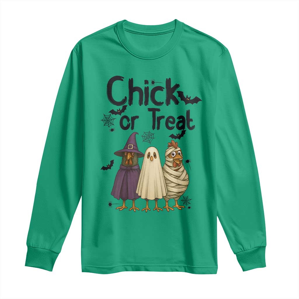Funny Halloween Chicken Long Sleeve Shirt Chick Or Treat Spooky Gift TS12 Irish Green Print Your Wear