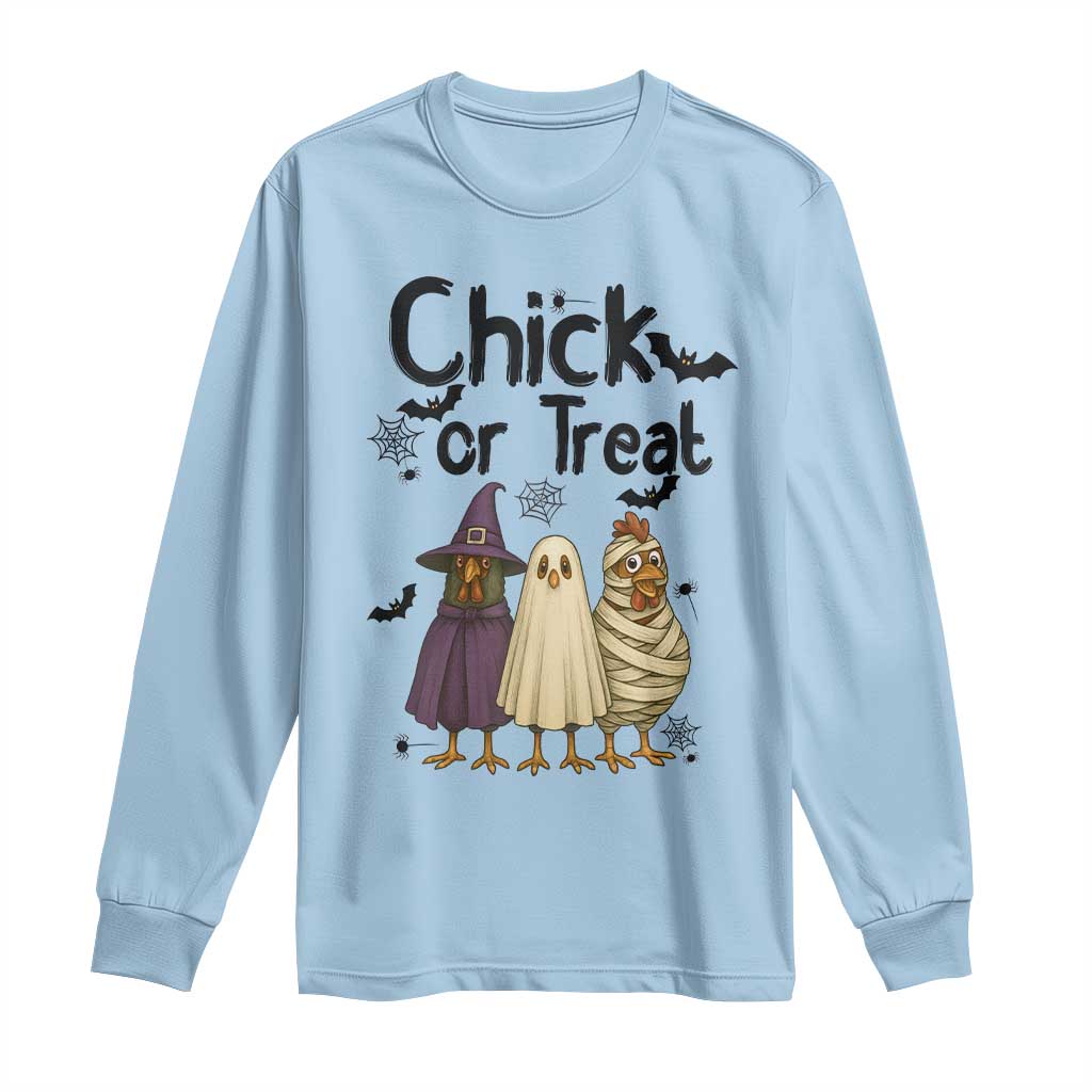 Funny Halloween Chicken Long Sleeve Shirt Chick Or Treat Spooky Gift TS12 Light Blue Print Your Wear