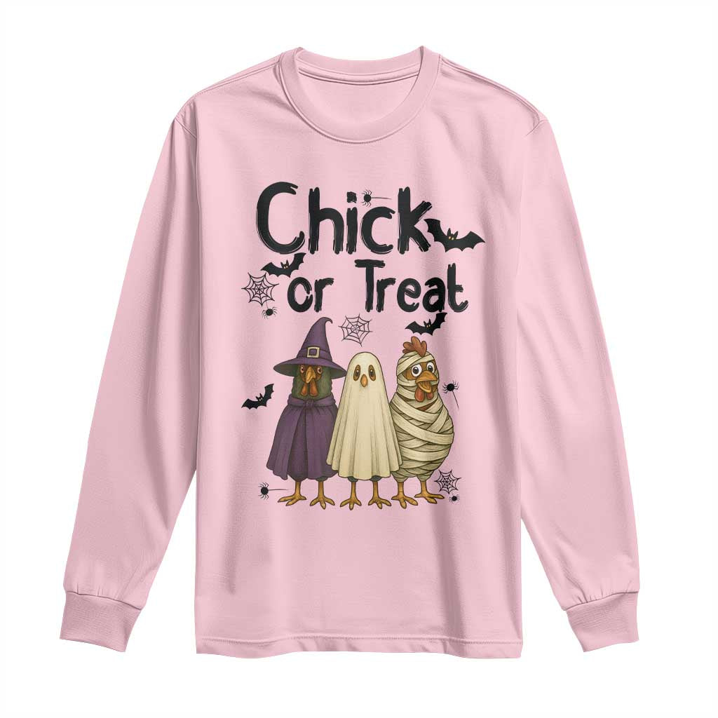 Funny Halloween Chicken Long Sleeve Shirt Chick Or Treat Spooky Gift TS12 Light Pink Print Your Wear