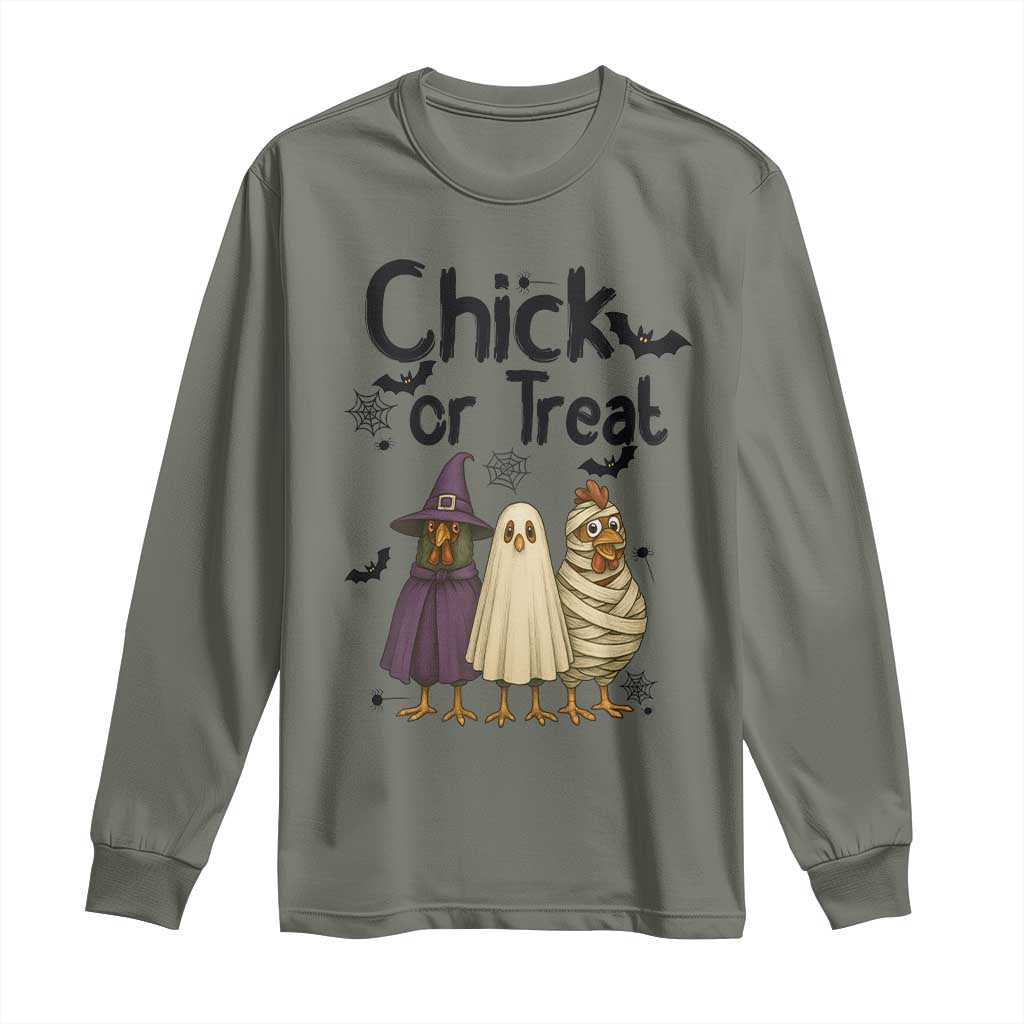 Funny Halloween Chicken Long Sleeve Shirt Chick Or Treat Spooky Gift TS12 Military Green Print Your Wear