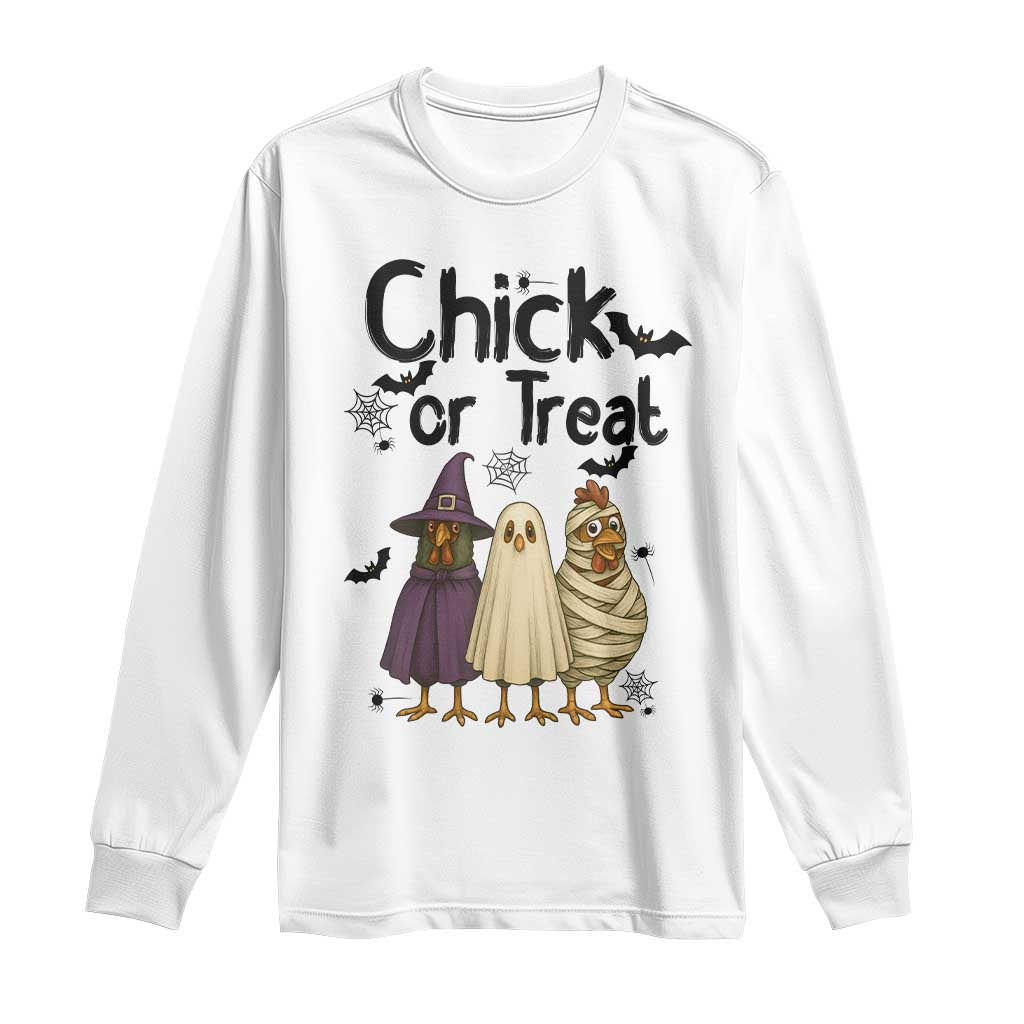 Funny Halloween Chicken Long Sleeve Shirt Chick Or Treat Spooky Gift TS12 White Print Your Wear