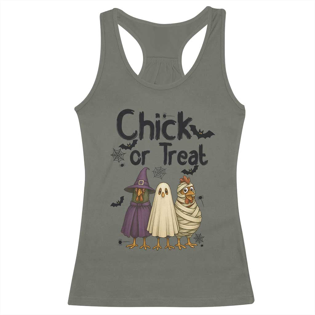 Funny Halloween Chicken Racerback Tank Top Chick Or Treat Spooky Gift TS12 Military Green Print Your Wear