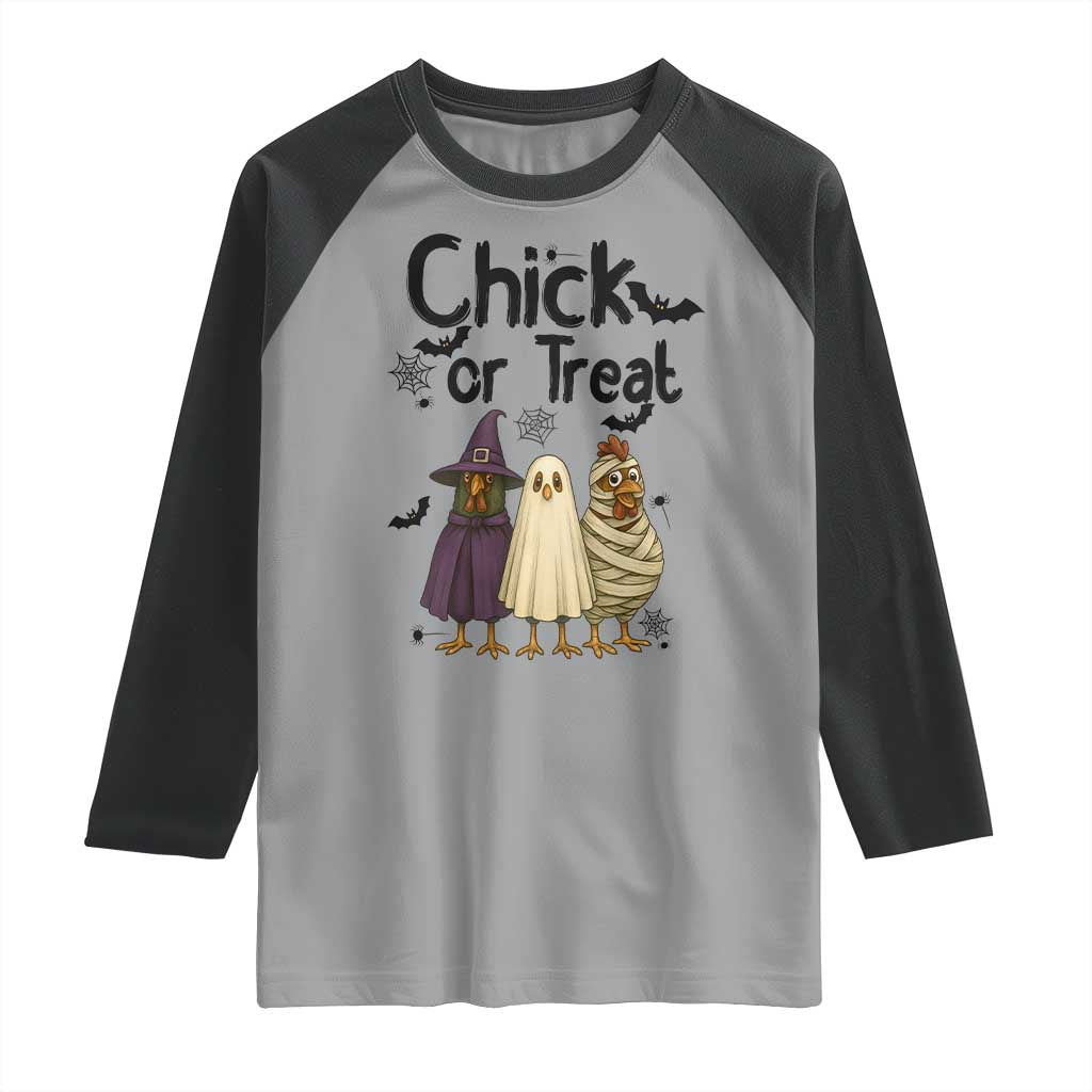 Funny Halloween Chicken Raglan Shirt Chick Or Treat Spooky Gift TS12 Sport Gray Black Print Your Wear