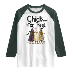 Funny Halloween Chicken Raglan Shirt Chick Or Treat Spooky Gift TS12 White Dark Forest Green Print Your Wear