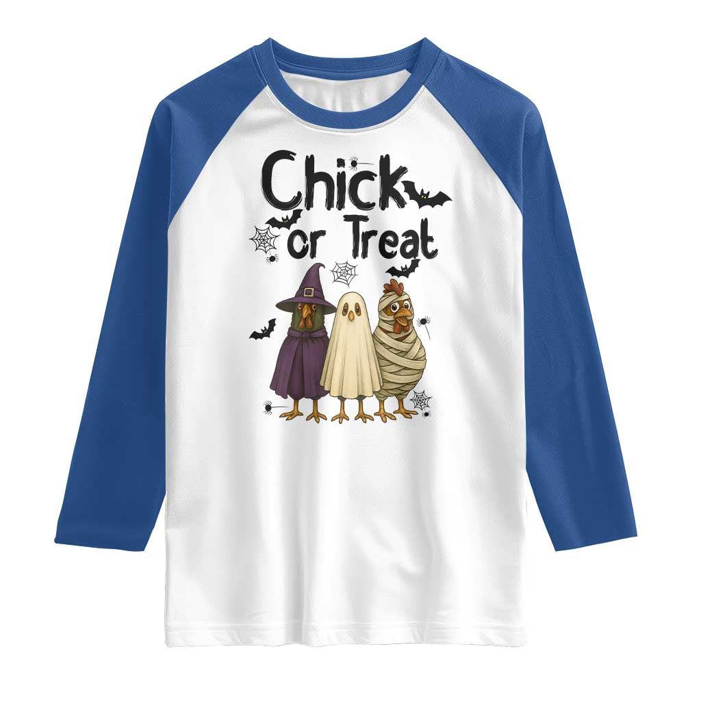 Funny Halloween Chicken Raglan Shirt Chick Or Treat Spooky Gift TS12 White Royal Print Your Wear