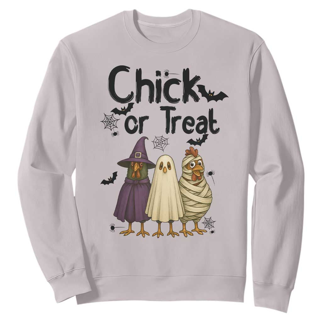 Funny Halloween Chicken Sweatshirt Chick Or Treat Spooky Gift TS12 Ice Gray Print Your Wear