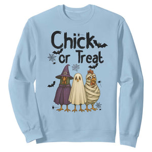 Funny Halloween Chicken Sweatshirt Chick Or Treat Spooky Gift TS12 Light Blue Print Your Wear