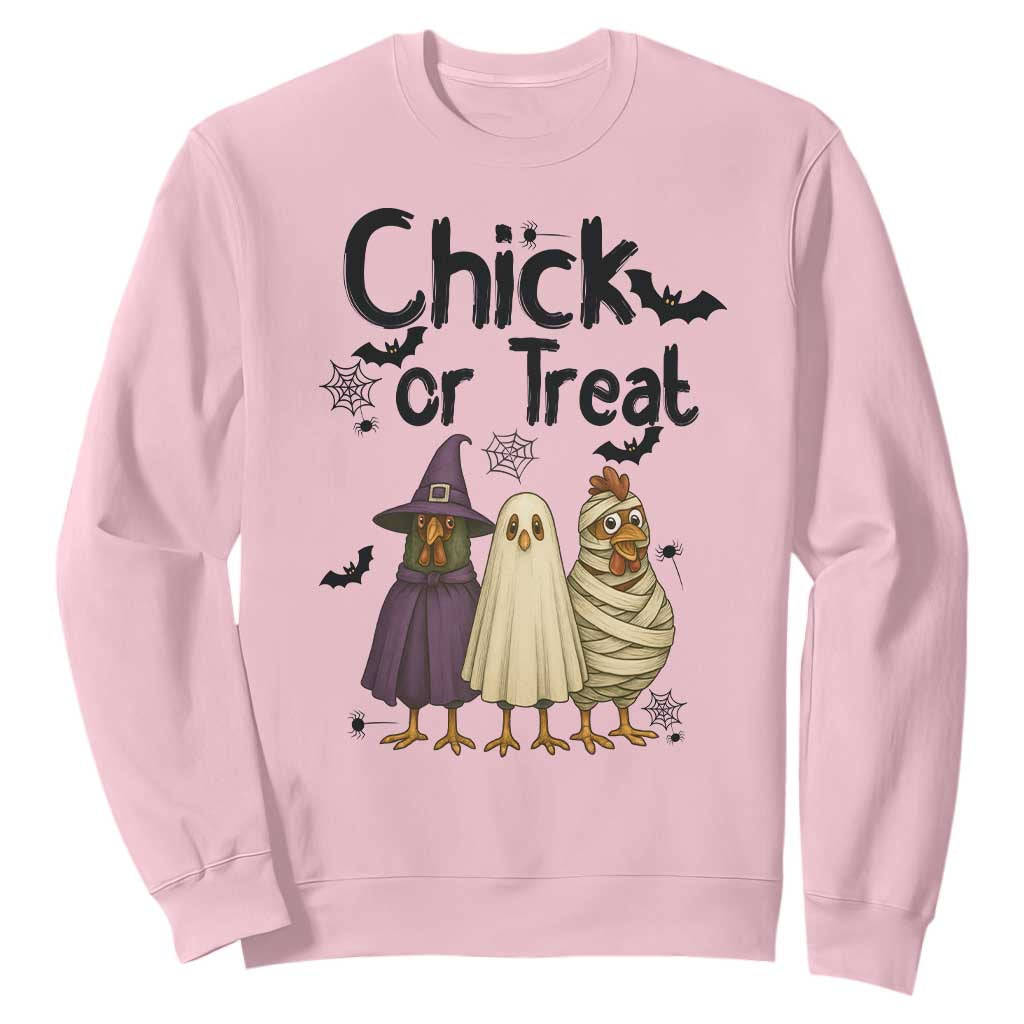 Funny Halloween Chicken Sweatshirt Chick Or Treat Spooky Gift TS12 Light Pink Print Your Wear