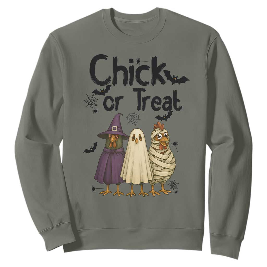 Funny Halloween Chicken Sweatshirt Chick Or Treat Spooky Gift TS12 Military Green Print Your Wear