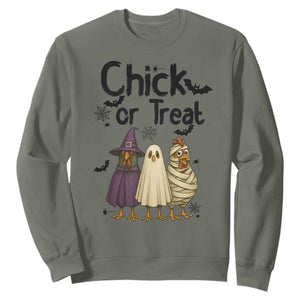 Funny Halloween Chicken Sweatshirt Chick Or Treat Spooky Gift TS12 Military Green Print Your Wear