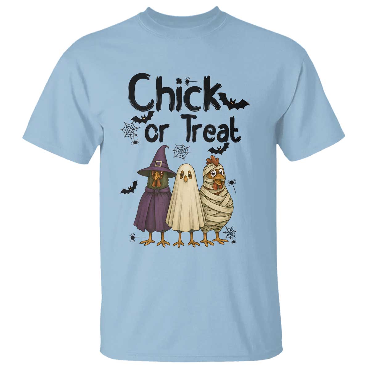 Funny Halloween Chicken T Shirt Chick Or Treat Spooky Gift TS12 Light Blue Print Your Wear