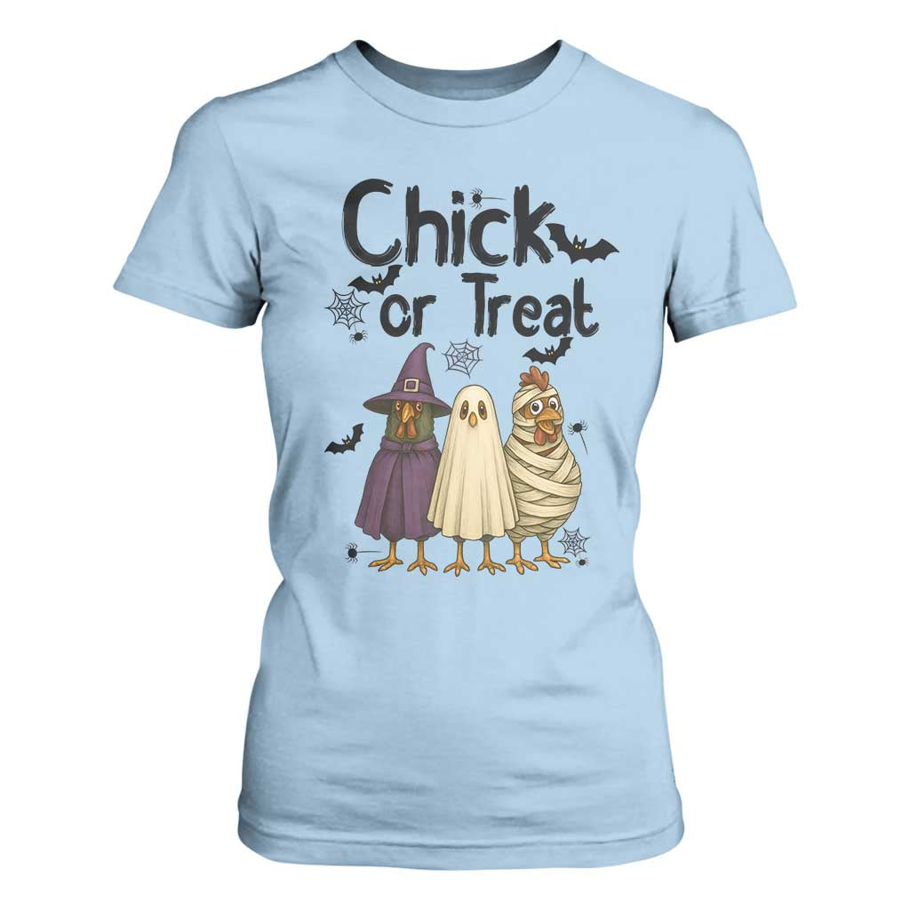 Funny Halloween Chicken T Shirt For Women Chick Or Treat Spooky Gift TS12 Light Blue Print Your Wear