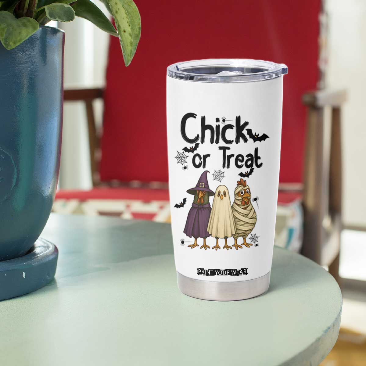 Funny Halloween Chicken Tumbler Cup Chick Or Treat Spooky Gift TS12 Print Your Wear
