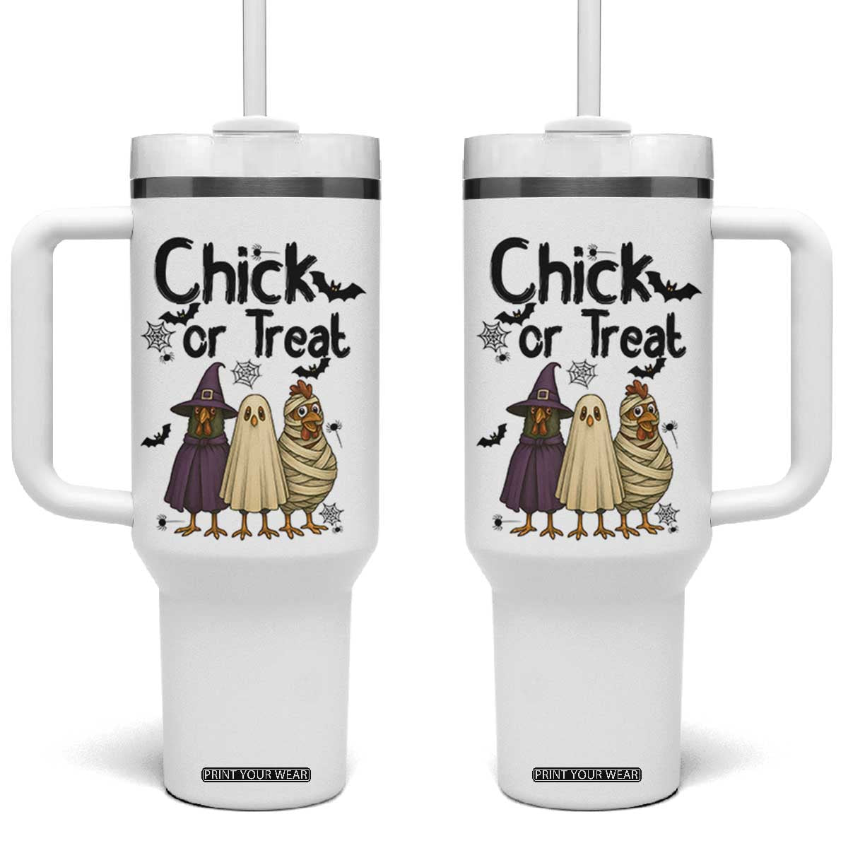 Funny Halloween Chicken Tumbler With Handle Chick Or Treat Spooky Gift TS12 One Size: 40 oz White Print Your Wear