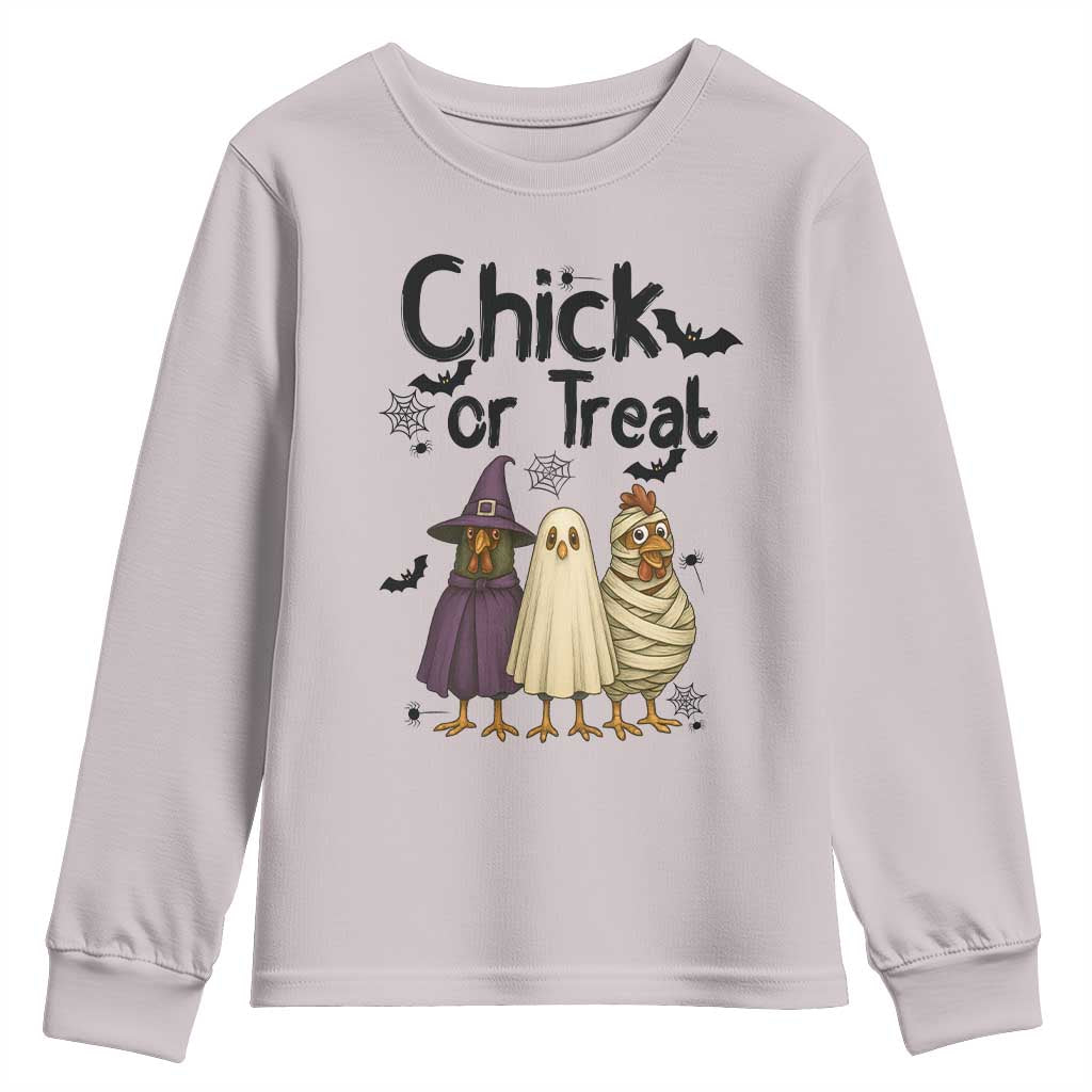 Funny Halloween Chicken Youth Sweatshirt Chick Or Treat Spooky Gift TS12 Ice Gray Print Your Wear