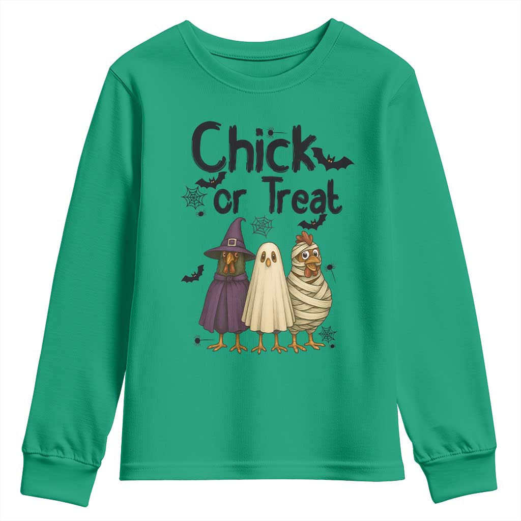 Funny Halloween Chicken Youth Sweatshirt Chick Or Treat Spooky Gift TS12 Irish Green Print Your Wear