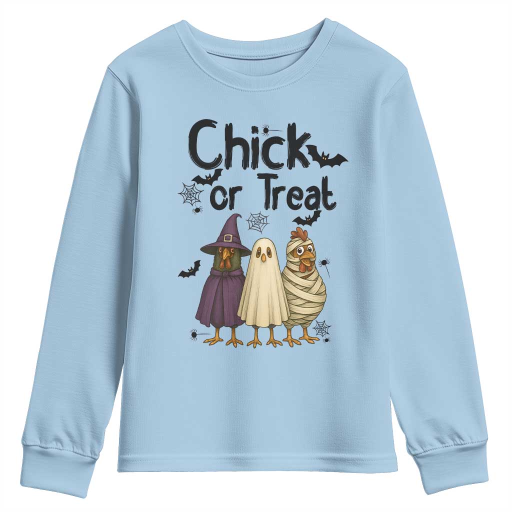 Funny Halloween Chicken Youth Sweatshirt Chick Or Treat Spooky Gift TS12 Light Blue Print Your Wear