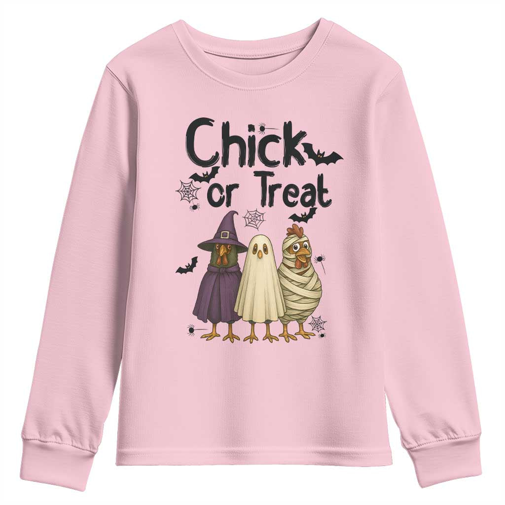 Funny Halloween Chicken Youth Sweatshirt Chick Or Treat Spooky Gift TS12 Light Pink Print Your Wear