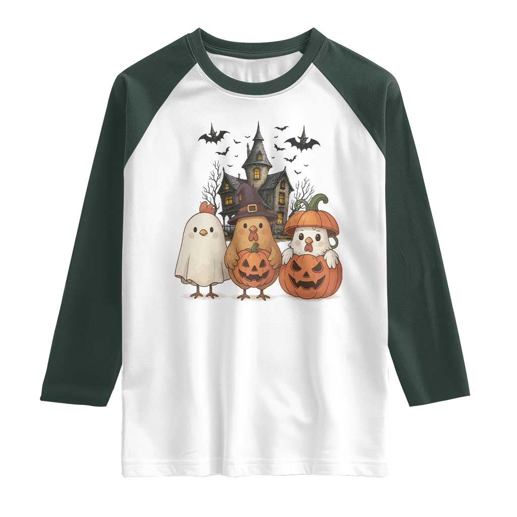 Halloween Chicken Cosplay Raglan Shirt Funny Farm Life Gift TS12 White Dark Forest Green Print Your Wear