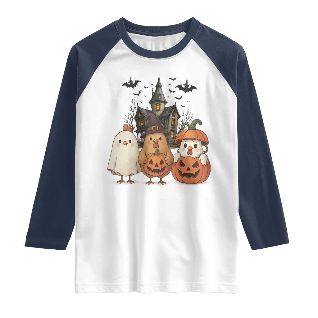 Halloween Chicken Cosplay Raglan Shirt Funny Farm Life Gift TS12 White Navy Print Your Wear