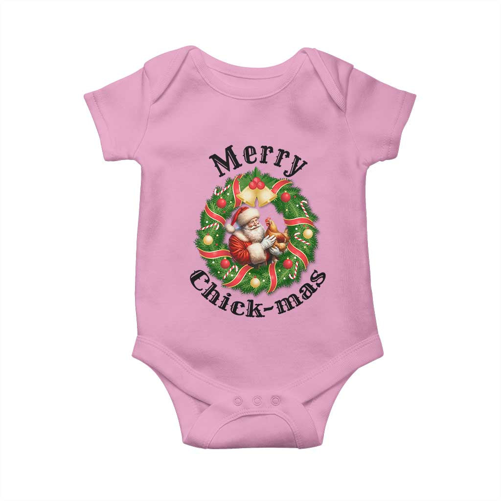Funny Christmas Chicken Lovers Baby Onesie Merry Chickmas Santa Gift TS12 Light Pink Print Your Wear