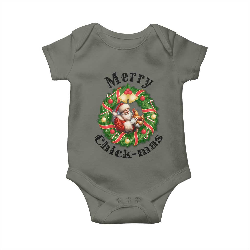 Funny Christmas Chicken Lovers Baby Onesie Merry Chickmas Santa Gift TS12 Military Green Print Your Wear