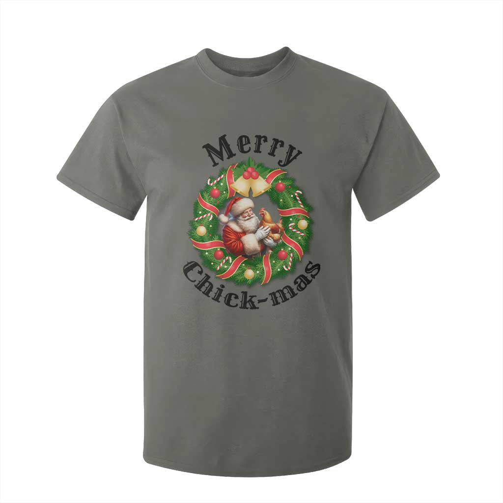 Funny Christmas Chicken Lovers T Shirt For Kid Merry Chickmas Santa Gift TS12 Military Green Print Your Wear